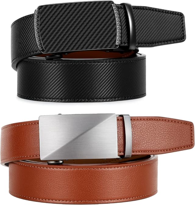 Detalle de Zitahli Men’s Ratchet Belt (2-Pack) Leather Belts with Trim-to-Fit Buckles