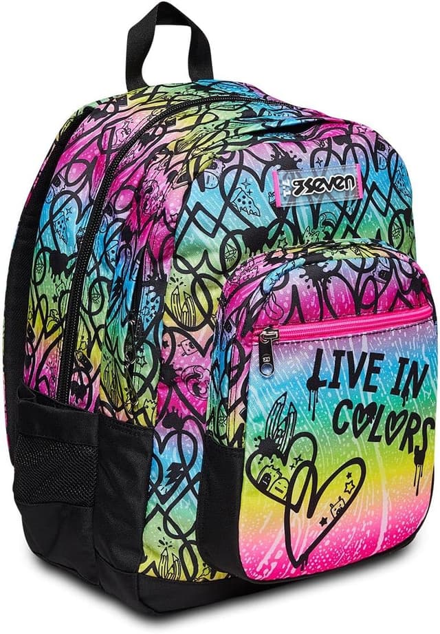 Detalle 2 de Seven Zaino Scuola Freethink Multicolore con ring light e doppio scomparto, 34 lt