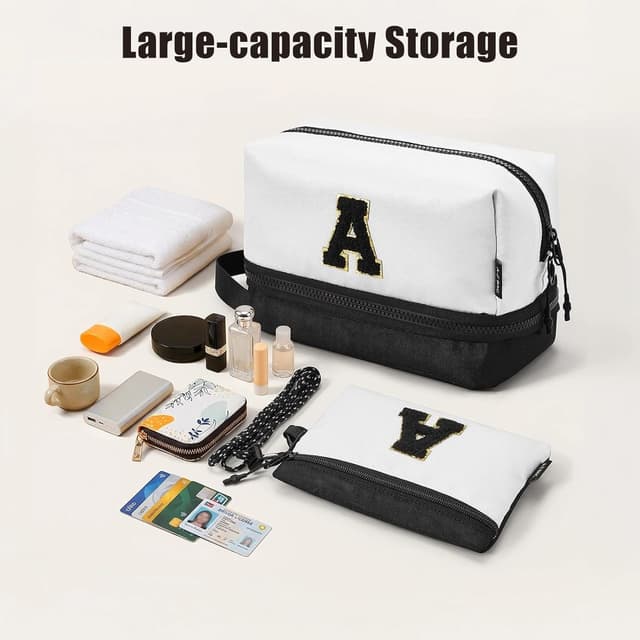 Detalle de A-Z BAG beauty case da viaggio con organizer e porta passaporto RFID – Nero