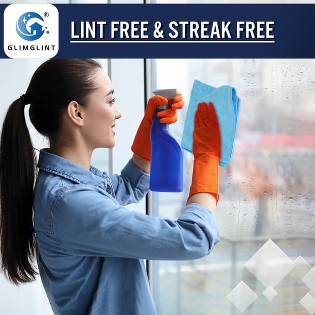 Detalle de GLIMGLINT Blue Microfiber Cleaning Cloths (14" x 12") — 150 Reusable Shop Rags for Kitchen, Bathroom, Car & TV Screens