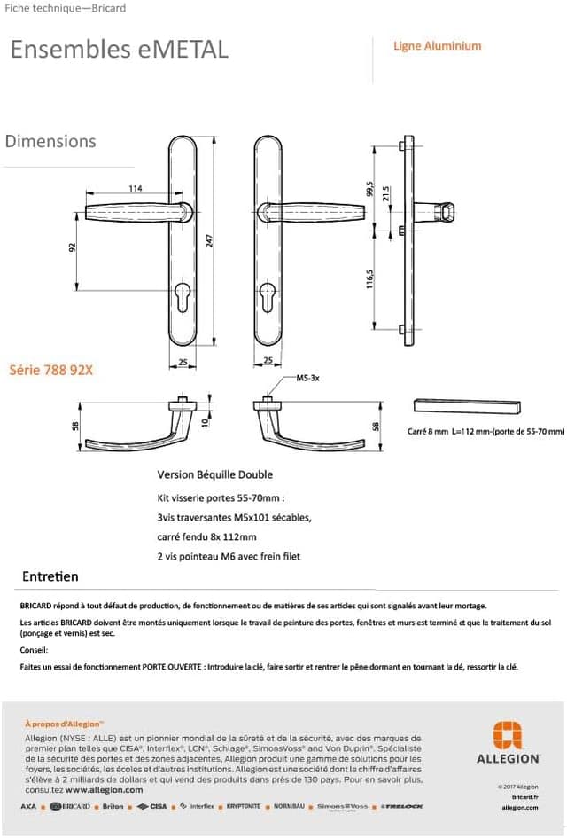 Detalle 2 de Bricard 7788927 set di maniglie su piastra Emetal, cuscinetto per cavalletto e pinna