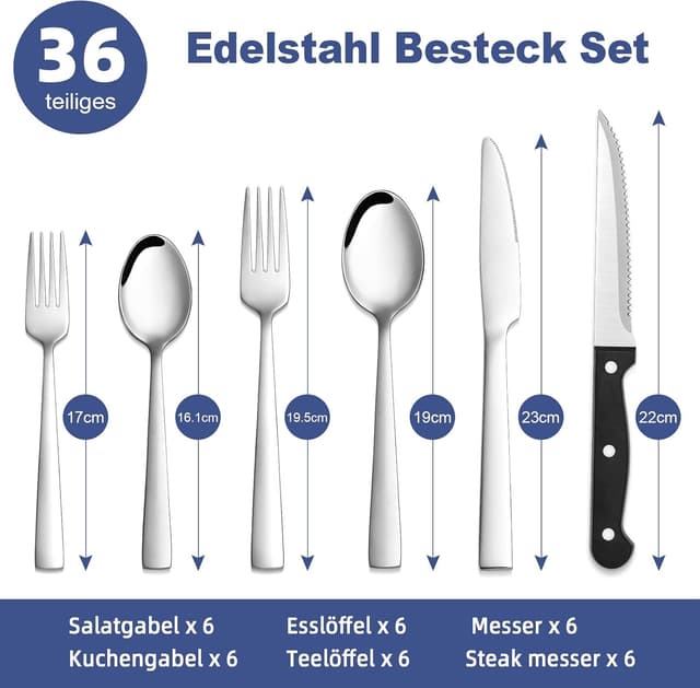 Detalle 2 de Bastwe 36-teiliges Edelstahl Besteckset 6 Personen