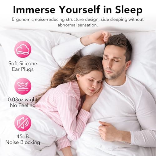 Detalle de CASCHO Tapones de oídos para dormir con cancelación de ruido de 45 dB y 8 puntas reutilizables (rosa) + estuche