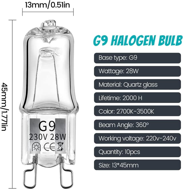 Thumbnail 3 de 10 Pack Wax Burner G9 Halogen Bulbs 28W 220-240V 3500K