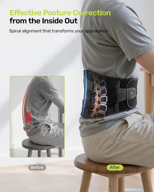 Thumbnail 6 de Rakiie Back Support Belt for Lower Back Pain Relief with 7 Stays (Adjustable Lumbar Brace) – Gray, Size S