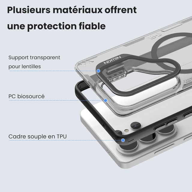 Detalle de Nillkin Iceblade Magnétique pour Samsung Galaxy S26 Ultra (boîtier transparent, support intégré, coque noire)