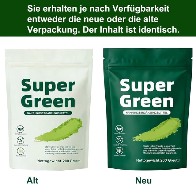 Thumbnail 1 de Grüne Entgiftungspulver (200 g) – Superfood Greens Pulver mit Spirulina, Gerstengras, Kurkuma & Vitamin D3