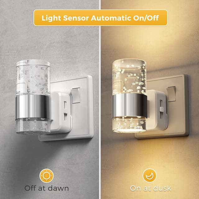 Detalle 2 de LOHAS-LED Acrylic Plug-in Night Light with Dusk to Dawn Sensor & Adjustable Brightness (Warm White 3000K) – 1 Pack