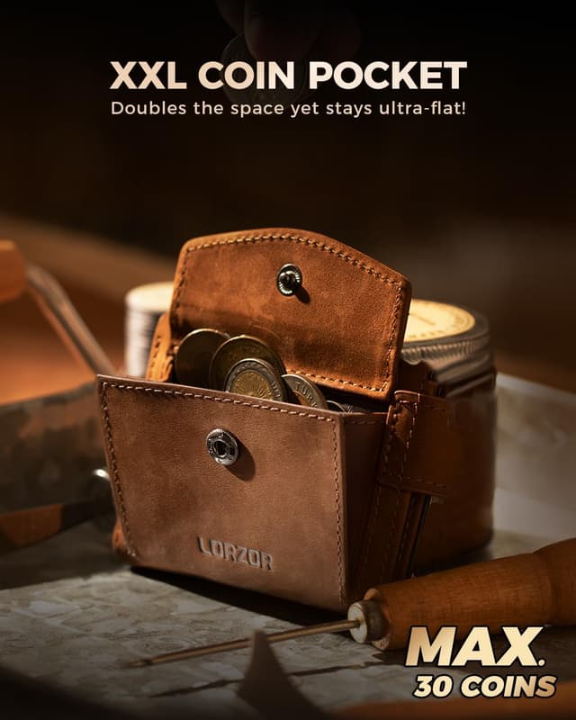 Detalle de LORZOR Magnetic Closure Card Holder Wallet with XXL Coin Pocket (RFID, Slim Leather) – for up to 10 cards