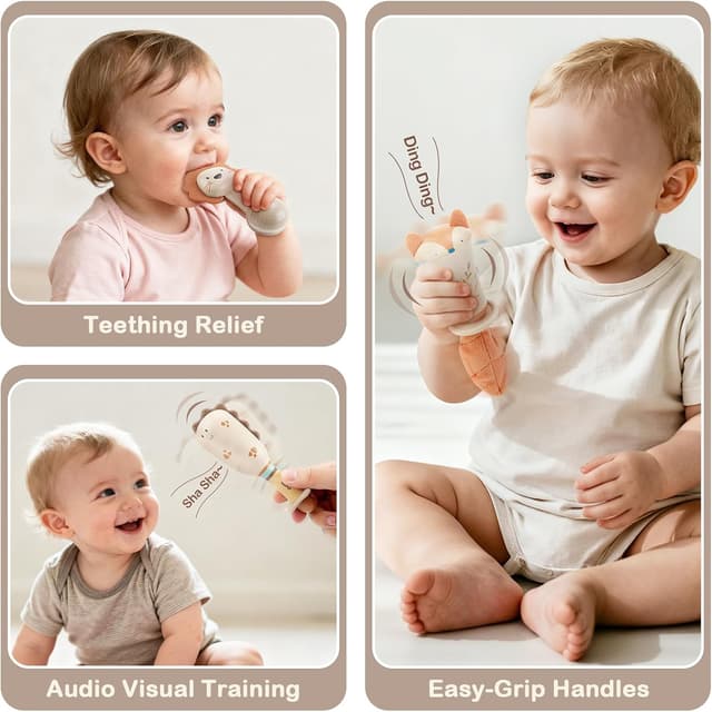 Detalle de Teething & sensory baby rattle toy set (3 pcs) for 0–6 months