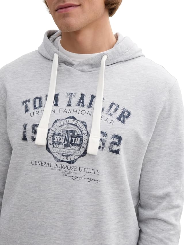 Detalle de TOM TAILOR Cappuccio Basic Hoodie da uomo con stampa logo