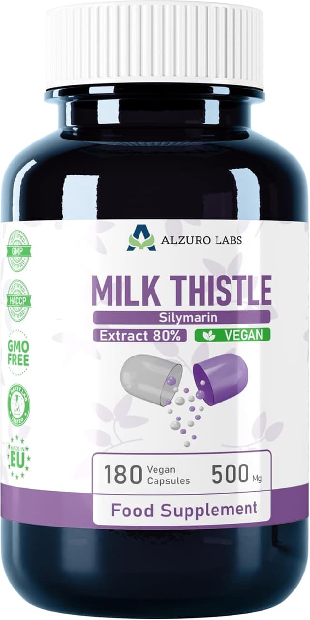Detalle de ALZURO LABS Chardon-Marie 80% silymarine (6 000 mg) – Extrait 15:1, 180 gélules végétales
