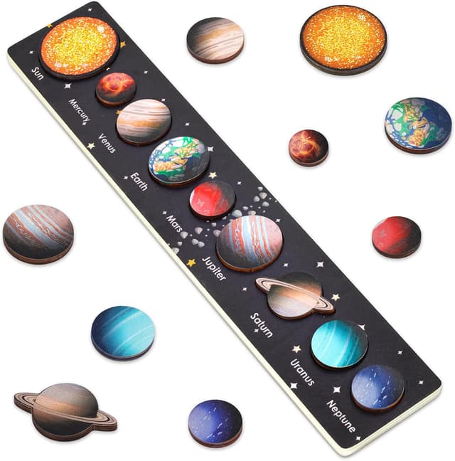 Detalle de WhizWinks Solar System Wooden Puzzle for 3–7 Year Olds (Montessori-inspired space matching game)