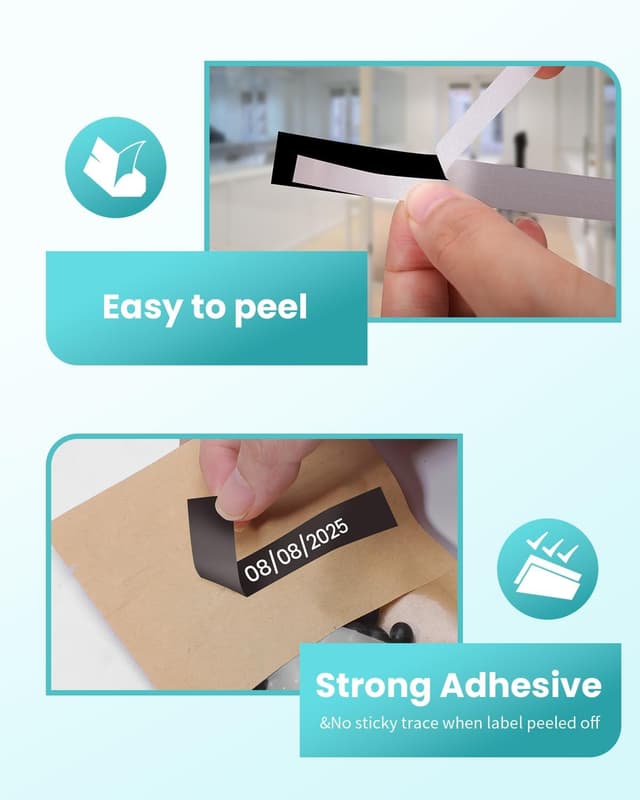 Detalle 2 de MarkField TZe-335 (12 mm) Schriftband für Brother P-touch – Weiß auf Schwarz, 4er Pack