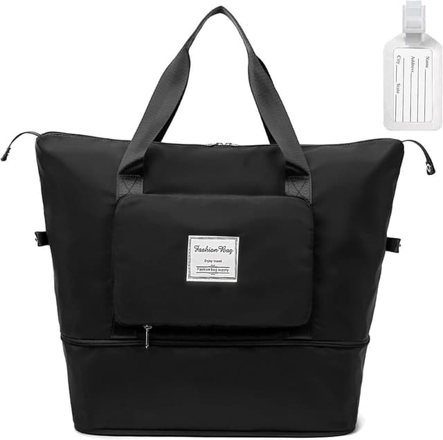 Detalle de flintronic Reisetasche Damen – faltbare, wasserdichte Travel-Bag/Weekender-Tasche in Schwarz