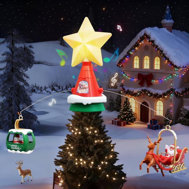 Detalle de Jubilin LED Weihnachtsbaumspitze Stern mit Musik, drehenden Anhängern und USB-Stromversorgung