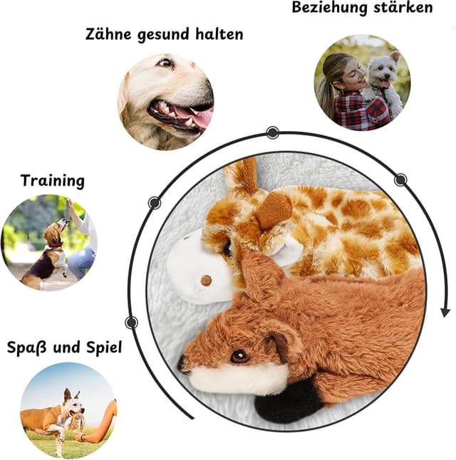 Detalle de Nocciola 2er-Set Hundespielzeug ohne Füllung mit Quietscher – Kuh & Reh