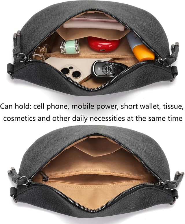 Detalle de YISUOHOOM Damen Bauchtasche, kleine Crossbody-Bag aus veganes PU-Leder – grau