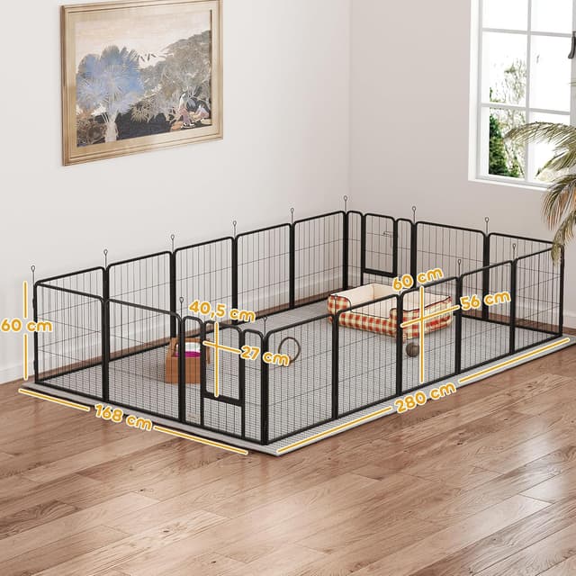 Thumbnail 6 de PawHut parc pour chien pliable en acier 60H cm à 16 panneaux modulables avec 2 portes