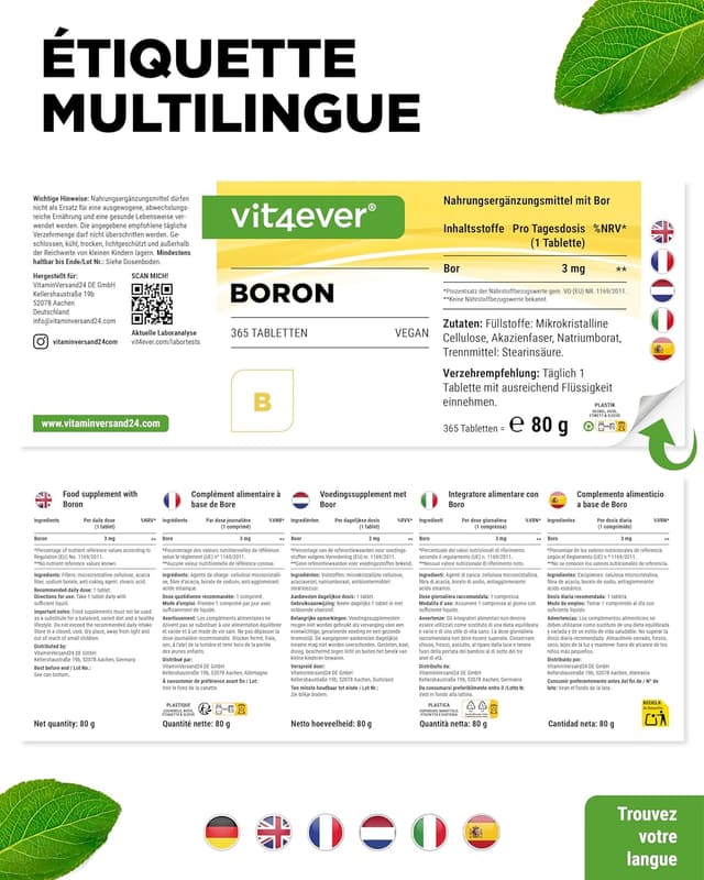 Detalle 2 de Vit4ever Bore – 3 mg de bore pur en comprimés (365 comprimés) végan