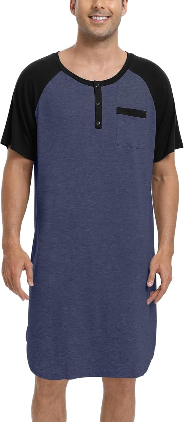 Thumbnail 6 de Enjoyoself Herren Nachthemd kurzarm aus Baumwolle mit Henley-Kragen