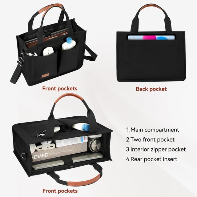 Thumbnail 5 de Voova Large Canvas Tote Bag 13-14in Laptop