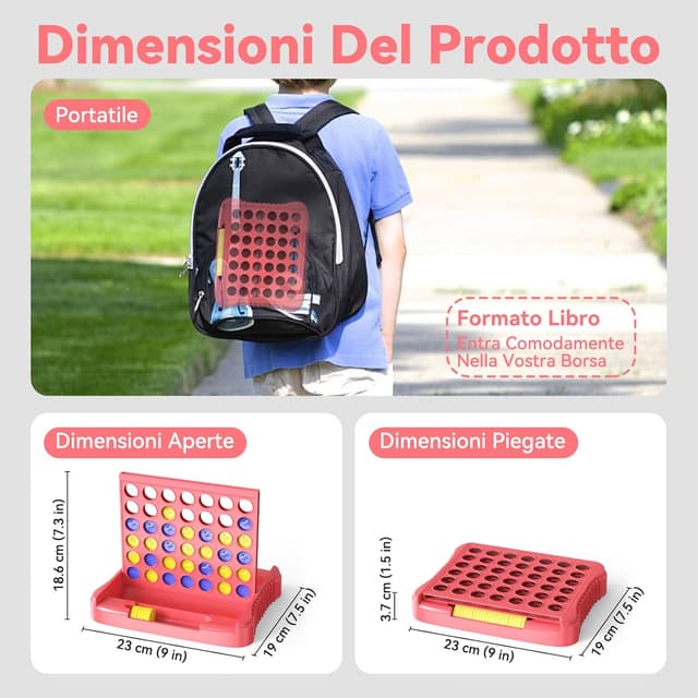 Detalle 2 de Pup Go 4 in Linea (4 en raya) da tavolo, gioco classico pieghevole da viaggio per 2 giocatori, per famiglie e bambini 3+