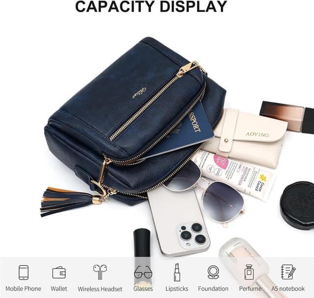 Detalle de HILAEX Umhängetasche Damen mit Anti-Diebstahl, mittelgroß, 4 Fächer und verstellbarem breiten Gurt