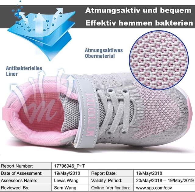 Detalle de Mitudidi Unisex-Kinder Turnschuhe für Mädchen Jungen – ultraleicht, atmungsaktiv & mit Klett-Verschluss