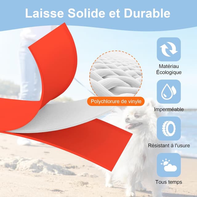 Detalle de Longe pour Chien étanche (1,8 m à 30 m) – Laisse de dressage avec poignée confortable