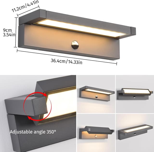Detalle de Applique da parete moderna con rilevatore di movimento LED 36 W IP65 3000 K (bianco caldo) – per esterno e interno