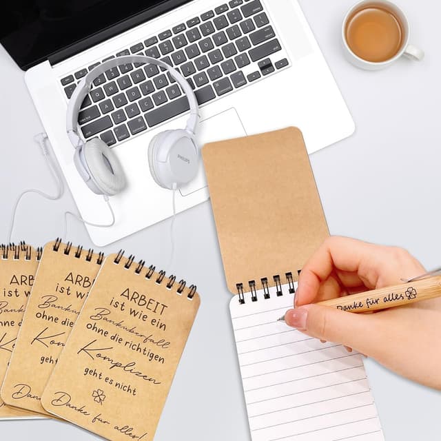 Detalle de Dankeschön Geschenk für Kollegen: Notizblock-Kugelschreiber-Set im 6er-Set (Abschiedsgeschenk)