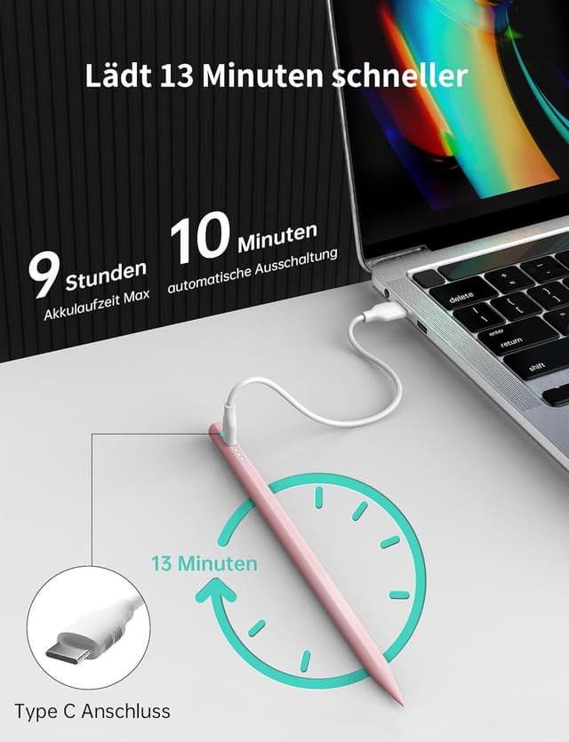 Detalle 2 de MEKO Stift für iPad 2018–2025 mit Schnellladung (13 Minuten), Palm Rejection & Neigungssensitivität