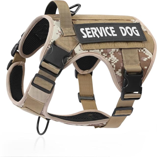 Detalle de Belababy Tactical Anti Pull Dog Harness (Yellow Camo) – Adjustable Front Clip, Breathable Service Vest with Handle – XL