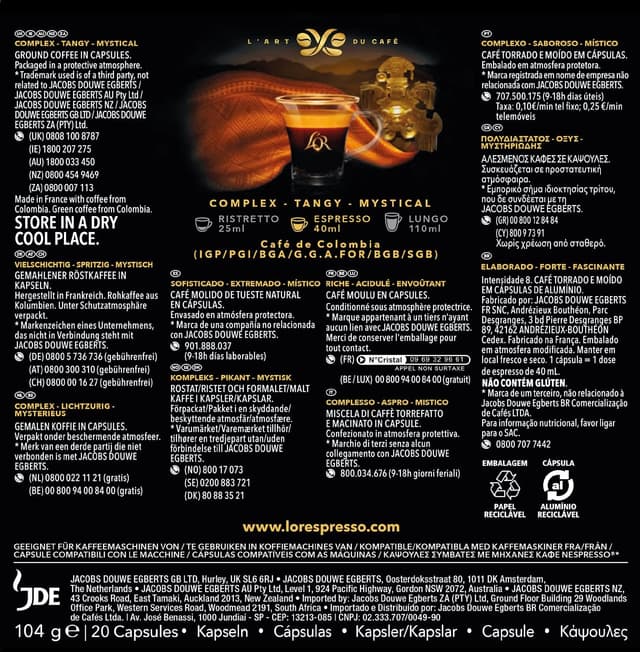 Thumbnail 1 de L'OR Espresso Cápsulas Colombia Orígenes, 200 Compatible Nespresso