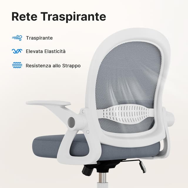 Detalle de naspaluro Sedia Ufficio con supporto lombare e rete traspirante, braccioli e altezza regolabile (nero, senza poggiapiedi)