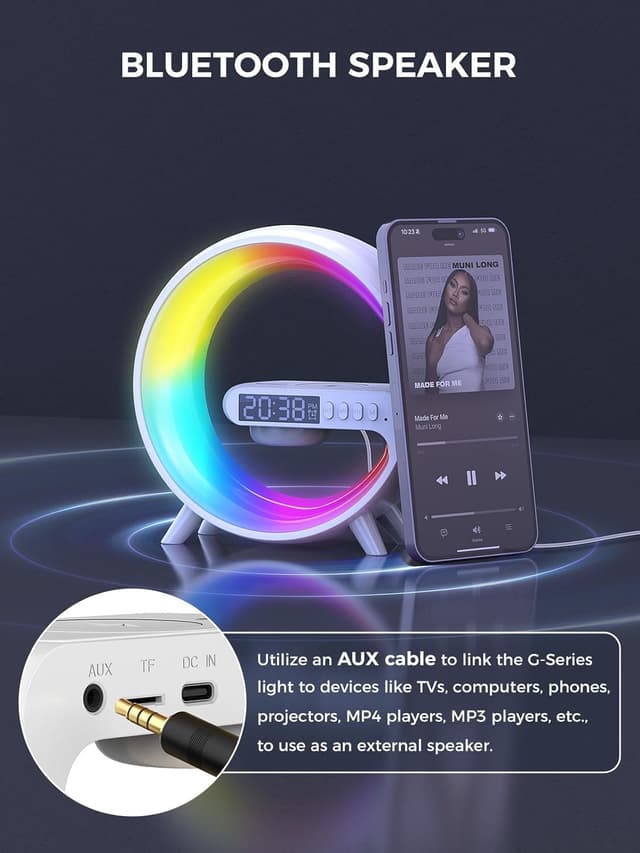 Detalle de Smiling Shark Lampes de Réveil intelligentes : ambiance lumineuse, charge sans fil et haut-parleur Bluetooth