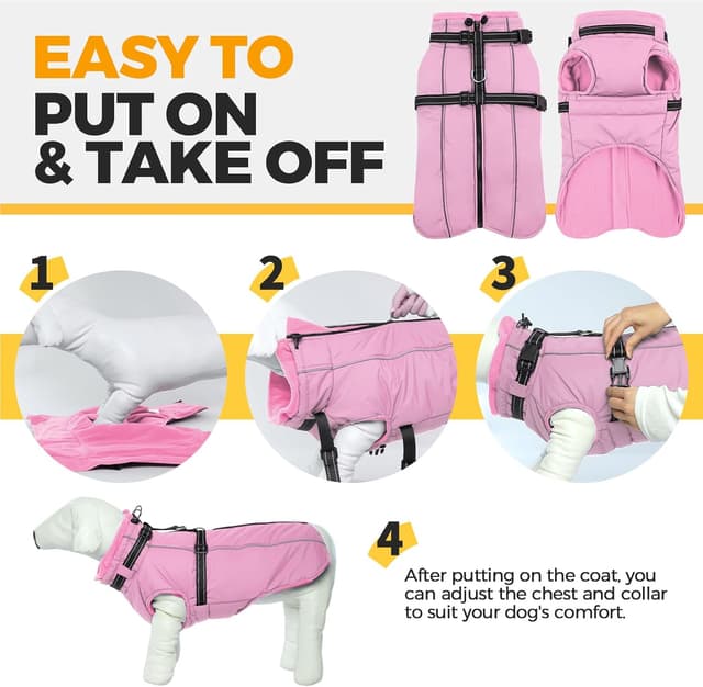Thumbnail 4 de Lelepet Dog Coat with Harness Built In Water-Resistant Pink 3XL