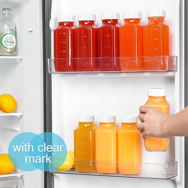 Detalle de Absovetu 4 Pack Glass Juice Bottles with Airtight Lids, 500 ml (16oz) reusable glass milk and drink containers