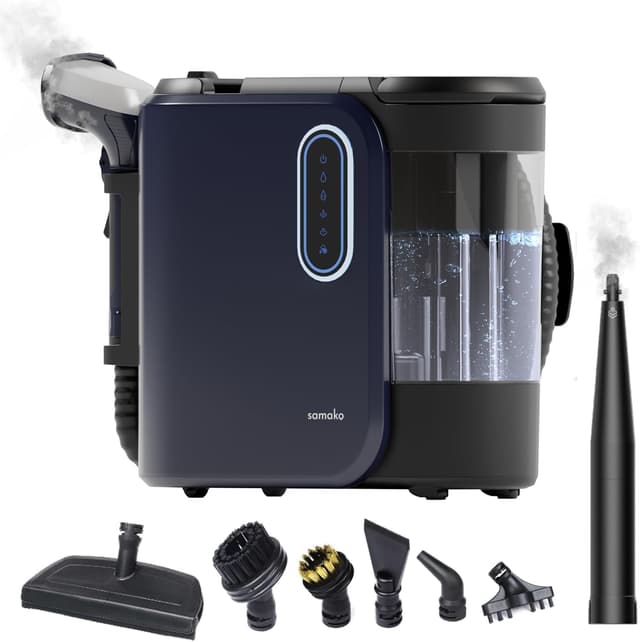 Detalle de SAMAKO PowerClean Pro Waschsauger für Polster & Teppich mit Dampf – Doppeltank-System, 8 Aufsätze