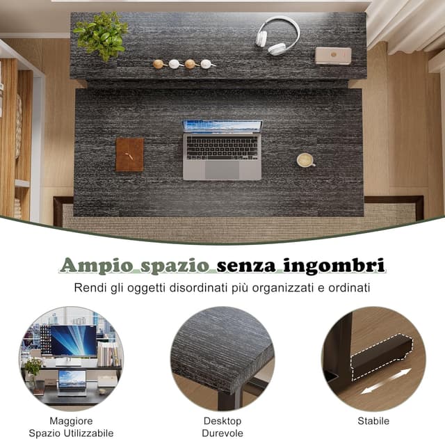 Detalle de JUMMICO scrivania pieghevole con supporto per monitor, 80 x 40 cm (nero)