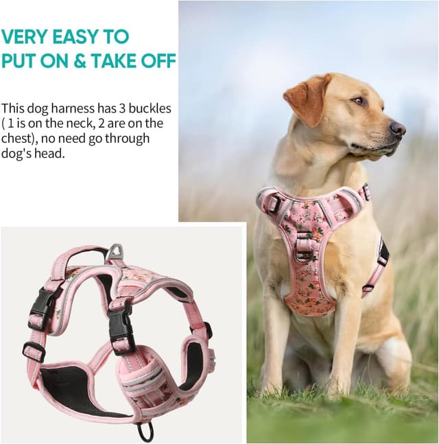 Detalle 2 de HEELE Dog Harness Large (No Pull, Reflective, Padded) – Floral-Pink, Size L