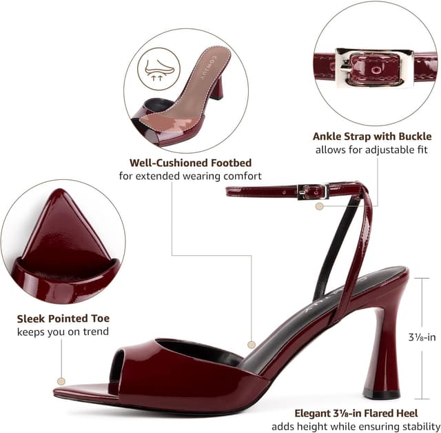 Detalle 2 de COMJUY Women’s Kitten Heel Peep-Toe Strappy Sandals with Adjustable Ankle Strap