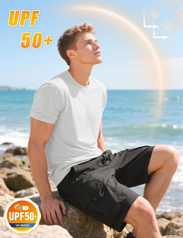 Detalle 2 de KEFITEVD T-shirt manches courtes homme à col rond – séchage rapide, UPF 50+ et tissu polyester extensible