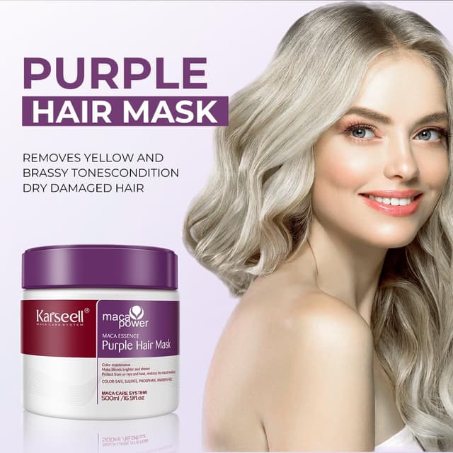Detalle de Karseell Purple Haarmaske 500 ml – violette Kur gegen Gelbstich bei blondem, platinfarbenem und grauem Haar