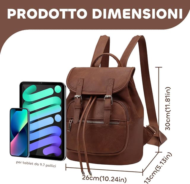 Detalle de Leathario Zaino Donna in Pelle Vegana Antifurto con 6 Porta Carte RFID impermeabile