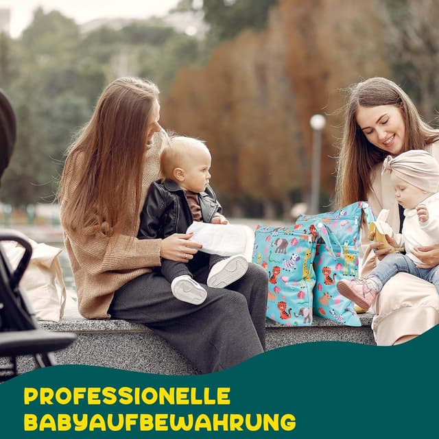 Detalle de Loscarol Wetbag Kindergarten (2 Stück) – Nassbeutel & Windeltasche groß/klein mit Doppelreißverschluss (Zoo)