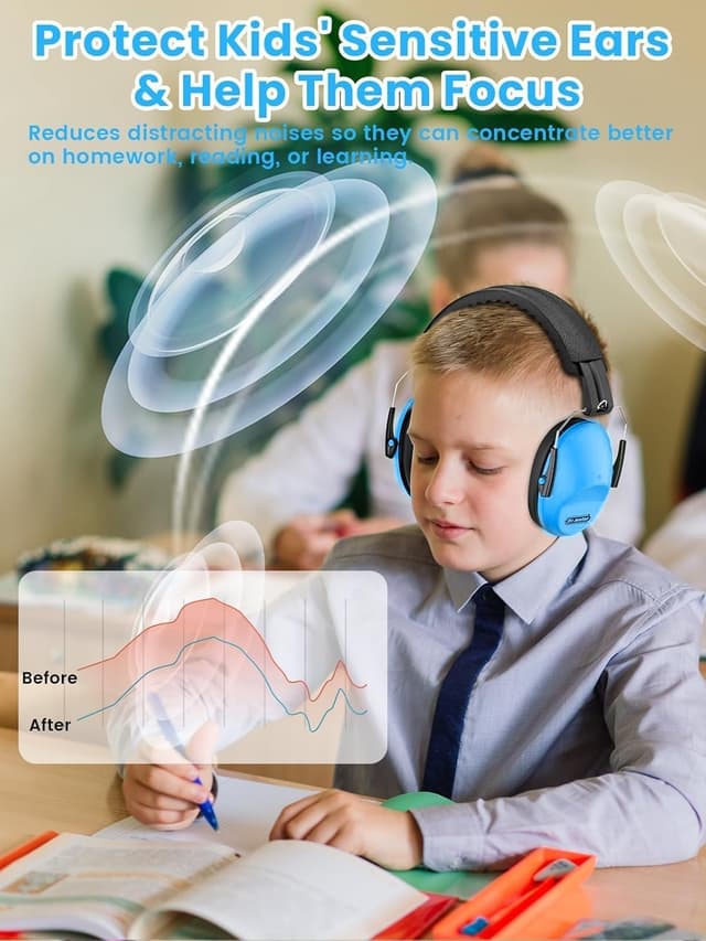 Detalle de Dr.meter Kids Ear Defenders (SNR 27.4dB) – Noise Cancelling Hearing Protection for Autism Sensory + Fireworks/Monster Trucks, Adjustable Headband