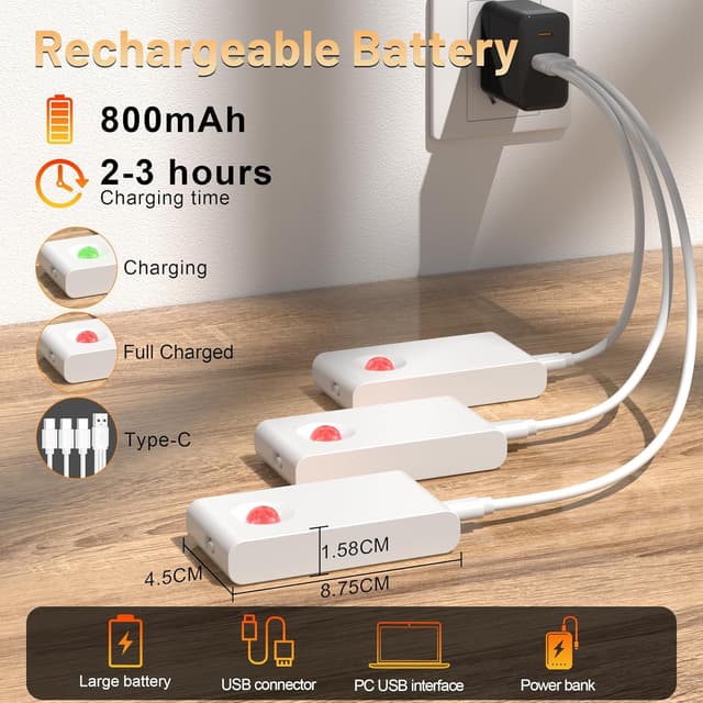 Thumbnail 4 de daphomeu 3er-Set LED-Nachtlicht mit Bewegungsmelder, 3 Farben und dimmbarer Treppenbeleuchtung