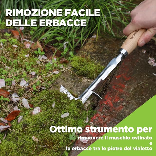 Thumbnail 6 de WORKPRO 12” Estirpatore Erbacce Manuale in INOX con manico in legno e spatola a L per fughe, vialetti e muschio